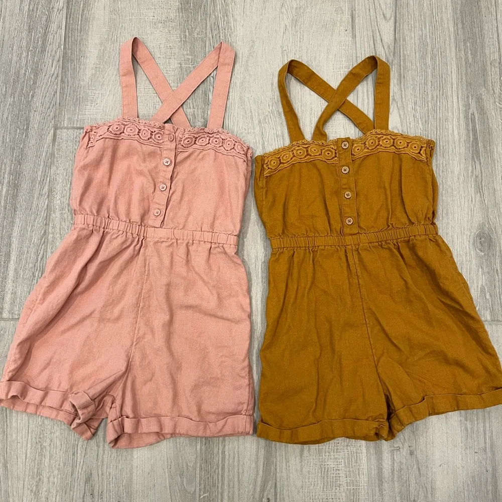 Old Navy Girls Romper Linen Blend Cross Back Straps sz Small 6-7 Bundle